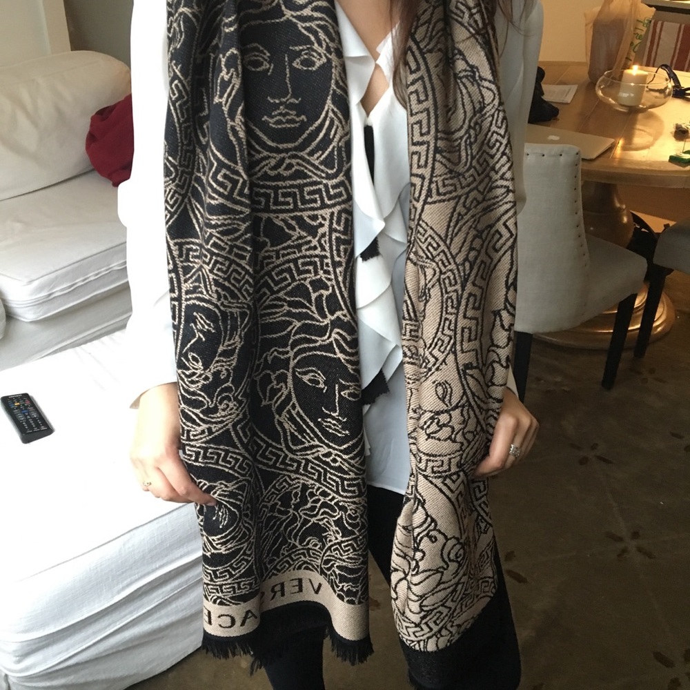 Versace Medusa Head Brocade Wool Scarf